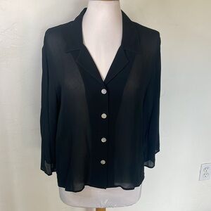 Carol Anderson California Black Lightweight Long Sleeve Shell Button Front Top